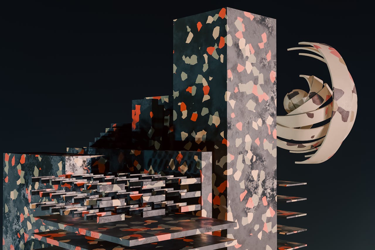 A 3d model of a building with a large piece of paper